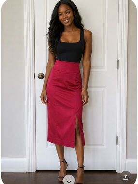 Guess by Marciano satin midi pencil skirt magenta hot pink size 4